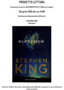 Locandina del nono incontro del gruppo lettura - Stephen King "Elevation"